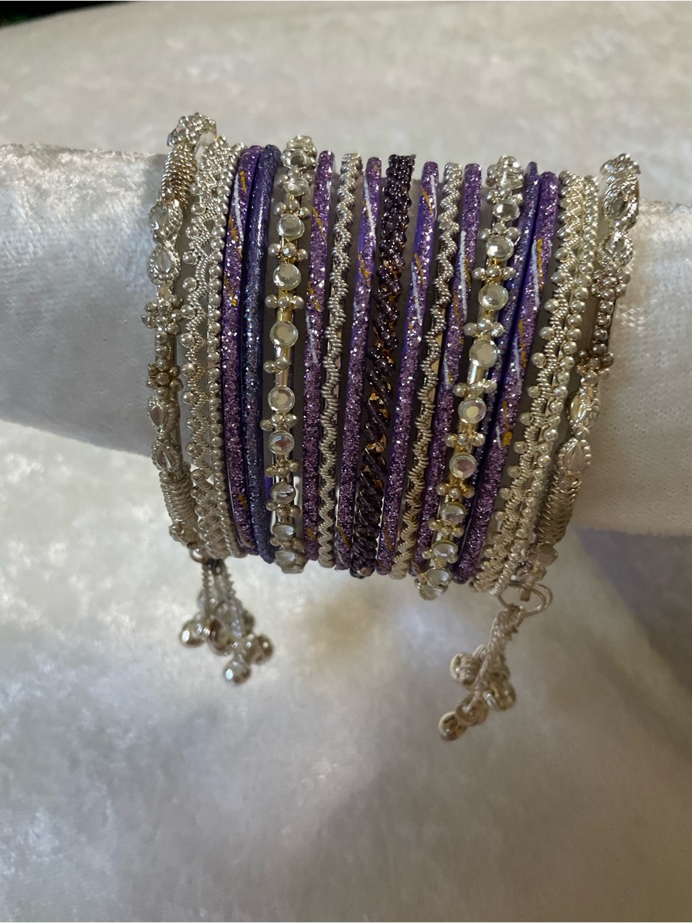 Stackable Purple and Silver Women's Bangle Bracelet Set